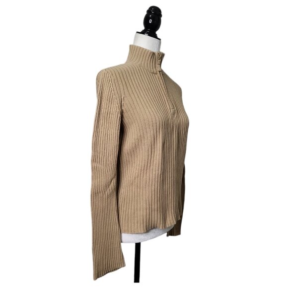DKNY Jeans Women's Sweater Size M 1/4 Zip Ribbed Long Sleeve Form Fitting - Picture 3 of 9
